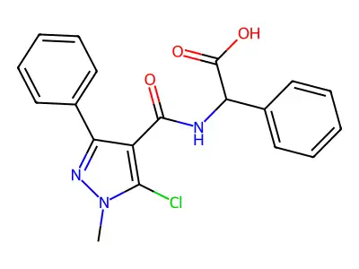 2-{[(5-chloro-1-methyl-3-phenyl-1H-pyrazol-4-yl)carbonyl]amino}-2-phenylacetic acid structure