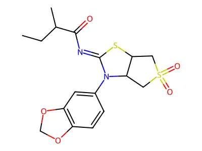 N-[(2E)-3-(1,3-benzodioxol-5-yl)-5,5-dioxidotetrahydrothieno[3,4-d][1,3]thiazol-2(3H)-ylidene]-2-methylbutanamide structure