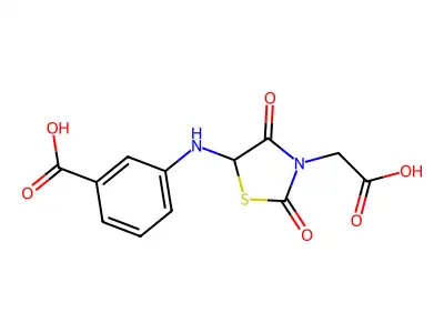 3-((3-(Carboxymethyl)-2,4-dioxothiazolidin-5-yl)amino)benzoic acid structure