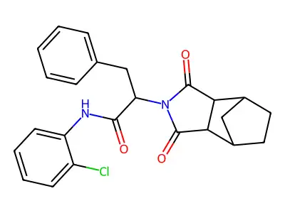 N-(2-chlorophenyl)-2-(1,3-dioxooctahydro-2H-4,7-methanoisoindol-2-yl)-3-phenylpropanamide structure