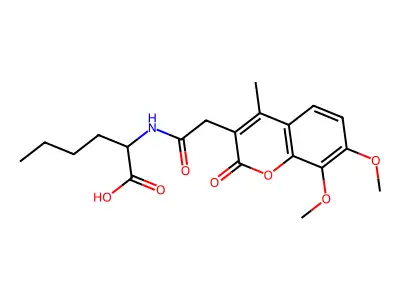 N-[(7,8-dimethoxy-4-methyl-2-oxo-2H-chromen-3-yl)acetyl]norleucine structure