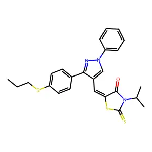(Z)-3-isopropyl-5-((1-phenyl-3-(4-(propylthio)phenyl)-1H-pyrazol-4-yl)methylene)-2-thioxothiazolidin-4-one structure