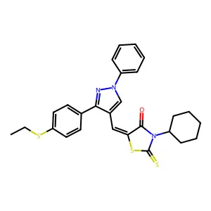(5Z)-3-cyclohexyl-5-({3-[4-(ethylsulfanyl)phenyl]-1-phenyl-1H-pyrazol-4-yl}methylidene)-2-thioxo-1,3-thiazolidin-4-one structure