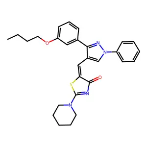 (Z)-5-((3-(3-butoxyphenyl)-1-phenyl-1H-pyrazol-4-yl)methylene)-2-(piperidin-1-yl)thiazol-4(5H)-one structure