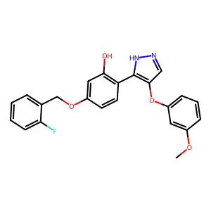 5-((2-Fluorobenzyl)oxy)-2-(4-(3-methoxyphenoxy)-1H-pyrazol-3-yl)phenol structure