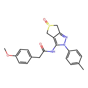 2-(4-methoxyphenyl)-N-(5-oxido-2-(p-tolyl)-4,6-dihydro-2H-thieno[3,4-c]pyrazol-3-yl)acetamide structure
