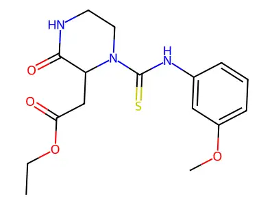 2-Pyrazineacetic acid, hexahydro-1-[[(3-methoxyphenyl)amino]carbonothioyl]-3-oxo-, ethyl ester structure