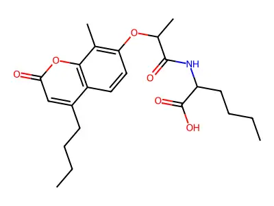 N-{2-[(4-butyl-8-methyl-2-oxo-2H-chromen-7-yl)oxy]propanoyl}norleucine structure