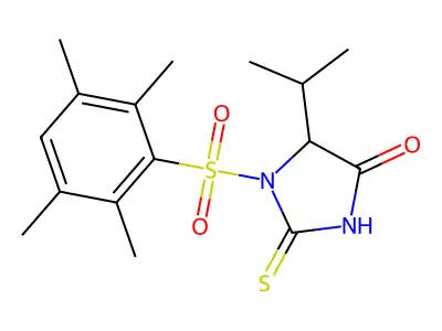 5-Isopropyl-1-((2,3,5,6-tetramethylphenyl)sulfonyl)-2-thioxoimidazolidin-4-one structure