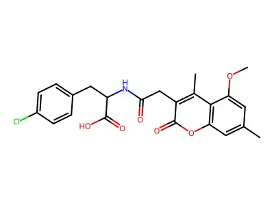 4-chloro-N-[(5-methoxy-4,7-dimethyl-2-oxo-2H-chromen-3-yl)acetyl]phenylalanine structure