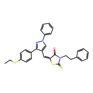 (5Z)-5-({3-[4-(ethylsulfanyl)phenyl]-1-phenyl-1H-pyrazol-4-yl}methylidene)-3-(2-phenylethyl)-2-thioxo-1,3-thiazolidin-4-one structure
