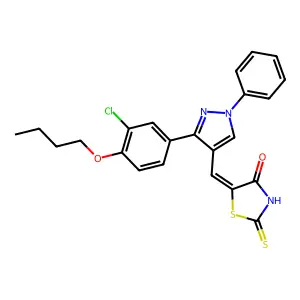 (5Z)-5-{[3-(4-butoxy-3-chlorophenyl)-1-phenyl-1H-pyrazol-4-yl]methylidene}-2-thioxo-1,3-thiazolidin-4-one structure