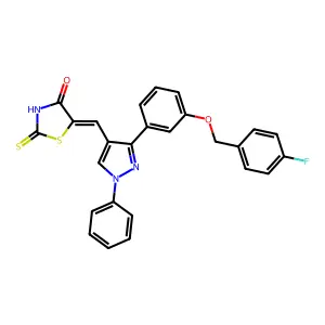 (5Z)-5-[(3-{3-[(4-fluorobenzyl)oxy]phenyl}-1-phenyl-1H-pyrazol-4-yl)methylidene]-2-thioxo-1,3-thiazolidin-4-one structure