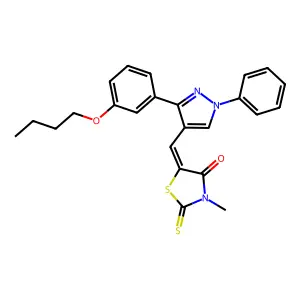(5Z)-5-{[3-(3-butoxyphenyl)-1-phenyl-1H-pyrazol-4-yl]methylidene}-3-methyl-2-thioxo-1,3-thiazolidin-4-one structure