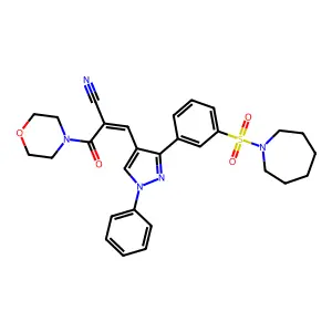 (2E)-3-{3-[3-(azepan-1-ylsulfonyl)phenyl]-1-phenyl-1H-pyrazol-4-yl}-2-(morpholin-4-ylcarbonyl)prop-2-enenitrile structure