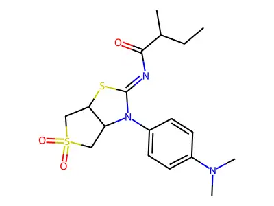 N-[(2E)-3-[4-(dimethylamino)phenyl]-5,5-dioxidotetrahydrothieno[3,4-d][1,3]thiazol-2(3H)-ylidene]-2-methylbutanamide structure