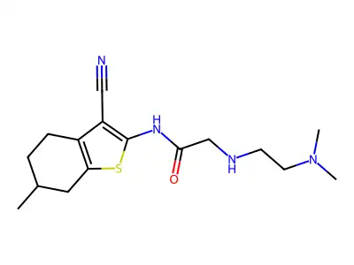 N-(3-cyano-6-methyl-4,5,6,7-tetrahydro-1-benzothiophen-2-yl)-2-{[2-(dimethylamino)ethyl]amino}acetamide structure