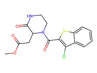 Methyl 2-(1-(3-chlorobenzo[b]thiophene-2-carbonyl)-3-oxopiperazin-2-yl)acetate structure