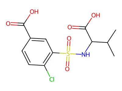3-[(1-Carboxy-2-methylpropyl)sulfamoyl]-4-chlorobenzoic acid structure