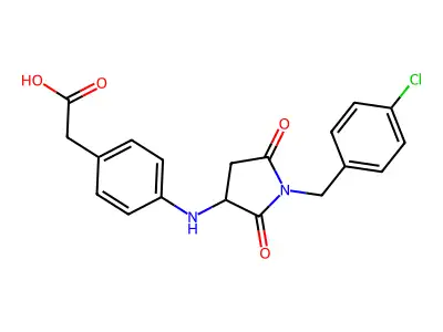 2-[4-({1-[(4-chlorophenyl)methyl]-2,5-dioxopyrrolidin-3-yl}amino)phenyl]acetic acid structure
