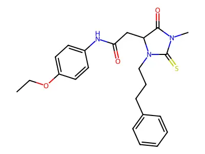 N-(4-ethoxyphenyl)-2-[1-methyl-5-oxo-3-(3-phenylpropyl)-2-thioxoimidazolidin-4-yl]acetamide structure