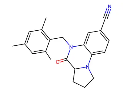 5-(mesitylmethyl)-4-oxo-1,2,3,3a,4,5-hexahydropyrrolo[1,2-a]quinoxaline-7-carbonitrile structure