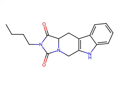 2-butyl-5,6,11,11a-tetrahydro-1H-imidazo[1',5':1,6]pyrido[3,4-b]indole-1,3(2H)-dione structure
