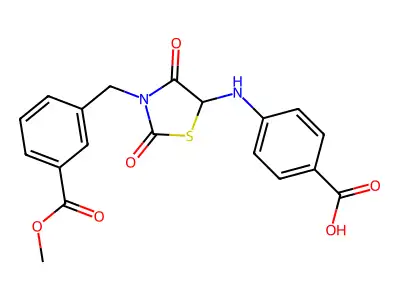 4-({3-[3-(methoxycarbonyl)benzyl]-2,4-dioxo-1,3-thiazolidin-5-yl}amino)benzoic acid structure