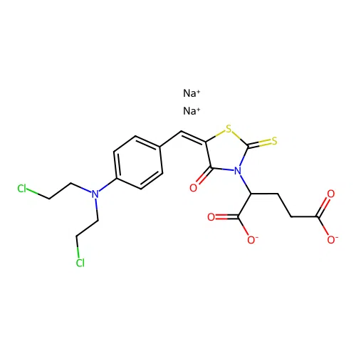 3-(alpha,gamma-Dicarboxypropyl)(5-(p-di(2-chloroethyl)amino)benzylidene)rhodanine disodium structure