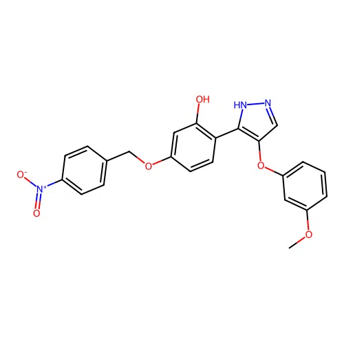2-[4-(3-methoxyphenoxy)-1H-pyrazol-5-yl]-5-[(4-nitrobenzyl)oxy]phenol structure