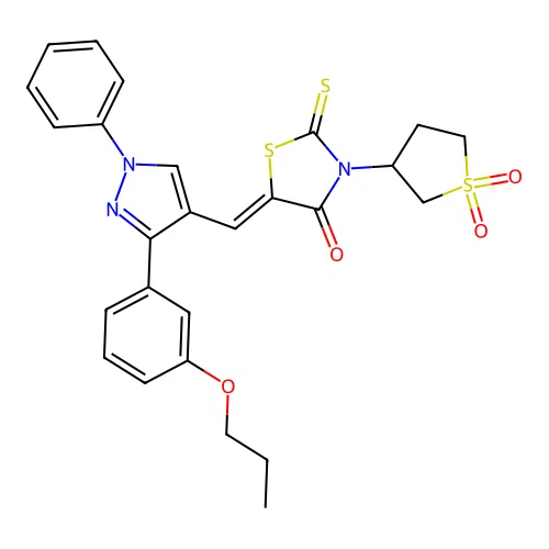 (5Z)-3-(1,1-dioxidotetrahydrothiophen-3-yl)-5-{[1-phenyl-3-(3-propoxyphenyl)-1H-pyrazol-4-yl]methylidene}-2-thioxo-1,3-thiazolidin-4-one structure