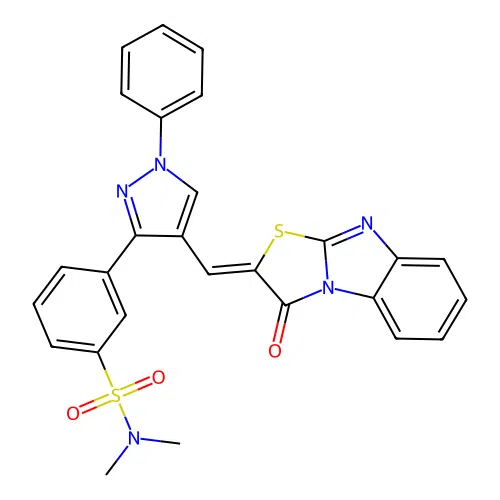N,N-dimethyl-3-{4-[(Z)-(3-oxo[1,3]thiazolo[3,2-a]benzimidazol-2(3H)-ylidene)methyl]-1-phenyl-1H-pyrazol-3-yl}benzenesulfonamide structure
