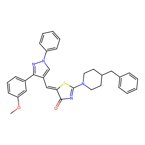 (5Z)-2-(4-benzylpiperidin-1-yl)-5-{[3-(3-methoxyphenyl)-1-phenyl-1H-pyrazol-4-yl]methylidene}-1,3-thiazol-4(5H)-one structure