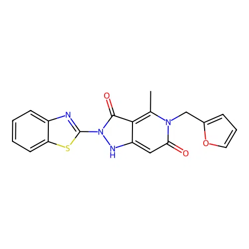 2-(benzo[d]thiazol-2-yl)-5-(furan-2-ylmethyl)-4-methyl-1H-pyrazolo[4,3-c]pyridine-3,6(2H,5H)-dione structure