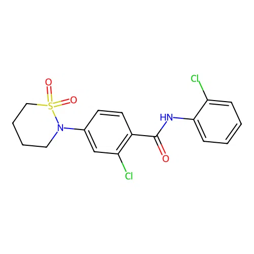 2-chloro-N-(2-chlorophenyl)-4-(1,1-dioxido-1,2-thiazinan-2-yl)benzamide structure