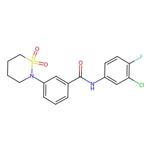 N-(3-chloro-4-fluorophenyl)-3-(1,1-dioxido-1,2-thiazinan-2-yl)benzamide structure