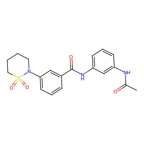 N-[3-(acetylamino)phenyl]-3-(1,1-dioxido-1,2-thiazinan-2-yl)benzamide structure