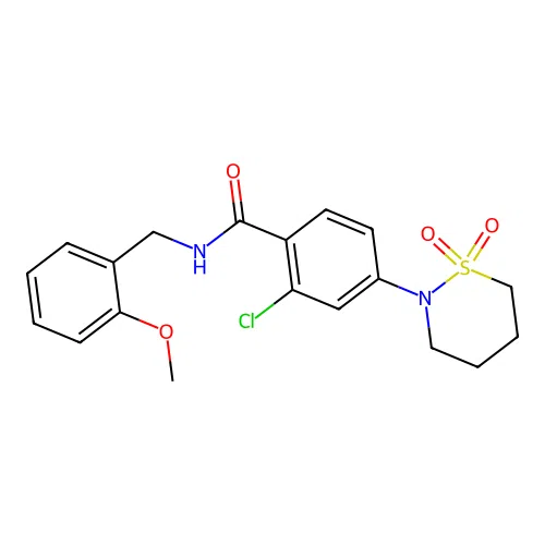 2-chloro-4-(1,1-dioxido-1,2-thiazinan-2-yl)-N-(2-methoxybenzyl)benzamide structure