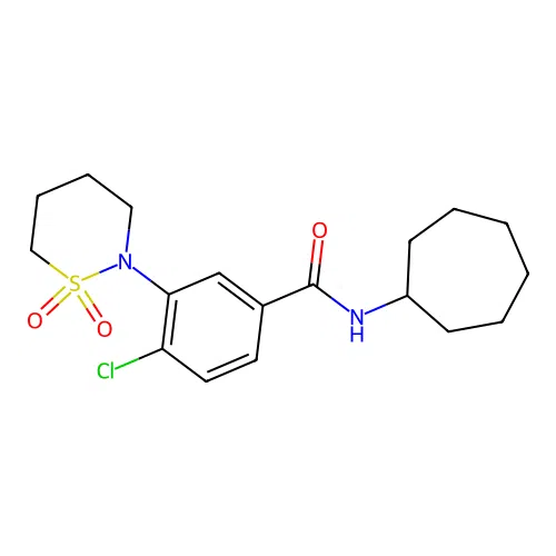 4-chloro-N-cycloheptyl-3-(1,1-dioxido-1,2-thiazinan-2-yl)benzamide structure