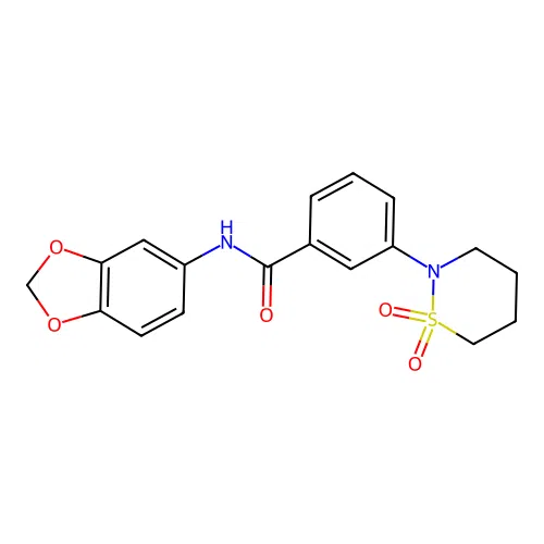 N-(1,3-benzodioxol-5-yl)-3-(1,1-dioxido-1,2-thiazinan-2-yl)benzamide structure