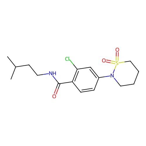 2-chloro-4-(1,1-dioxido-1,2-thiazinan-2-yl)-N-(3-methylbutyl)benzamide structure