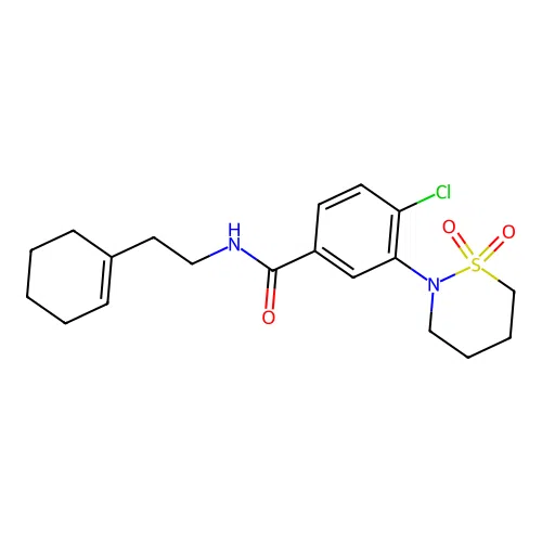 4-chloro-N-(2-(cyclohex-1-en-1-yl)ethyl)-3-(1,1-dioxido-1,2-thiazinan-2-yl)benzamide structure
