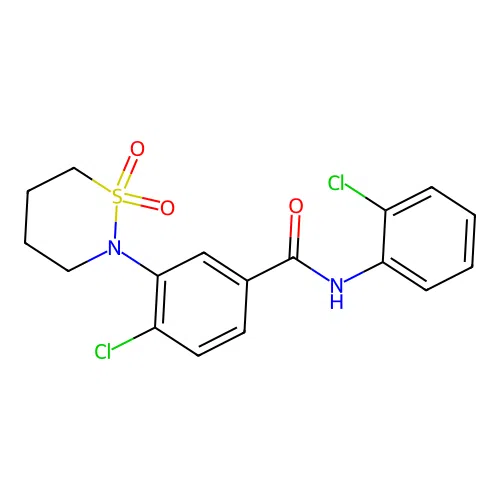 4-chloro-N-(2-chlorophenyl)-3-(1,1-dioxido-1,2-thiazinan-2-yl)benzamide structure
