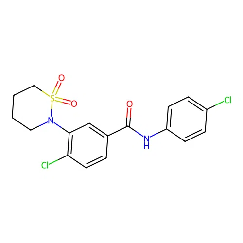 4-chloro-N-(4-chlorophenyl)-3-(1,1-dioxido-1,2-thiazinan-2-yl)benzamide structure