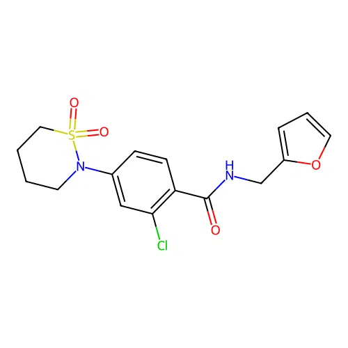 2-chloro-4-(1,1-dioxido-1,2-thiazinan-2-yl)-N-(furan-2-ylmethyl)benzamide structure