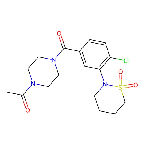 1-(4-(4-chloro-3-(1,1-dioxido-1,2-thiazinan-2-yl)benzoyl)piperazin-1-yl)ethanone structure