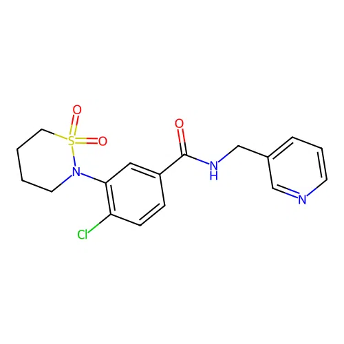 4-chloro-3-(1,1-dioxido-1,2-thiazinan-2-yl)-N-(pyridin-3-ylmethyl)benzamide structure