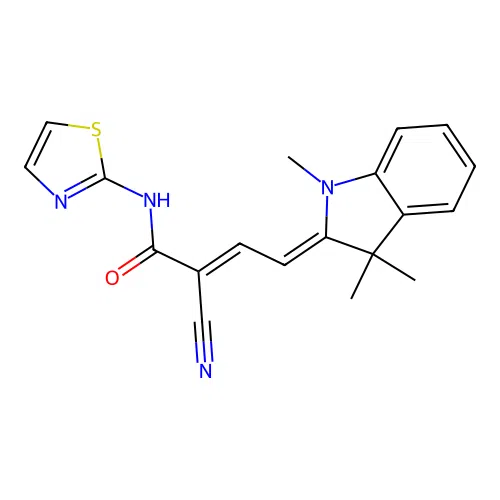 (E,4Z)-2-cyano-N-(1,3-thiazol-2-yl)-4-(1,3,3-trimethylindol-2-ylidene)but-2-enamide structure