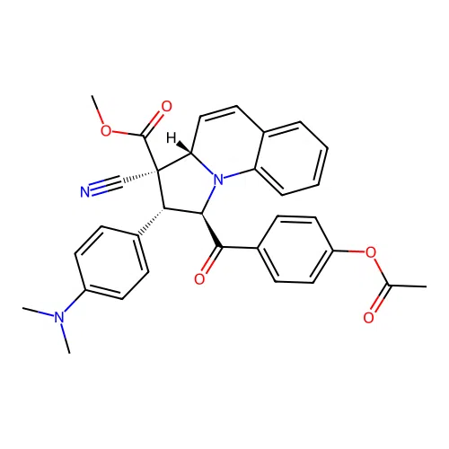 (1R,2R,3R,3aS)-methyl 1-(4-acetoxybenzoyl)-3-cyano-2-(4-(dimethylamino)phenyl)-1,2,3,3a-tetrahydropyrrolo[1,2-a]quinoline-3-carboxylate structure