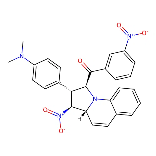 ((1S,2R,3S,3aR)-2-(4-(dimethylamino)phenyl)-3-nitro-1,2,3,3a-tetrahydropyrrolo[1,2-a]quinolin-1-yl)(3-nitrophenyl)methanone structure